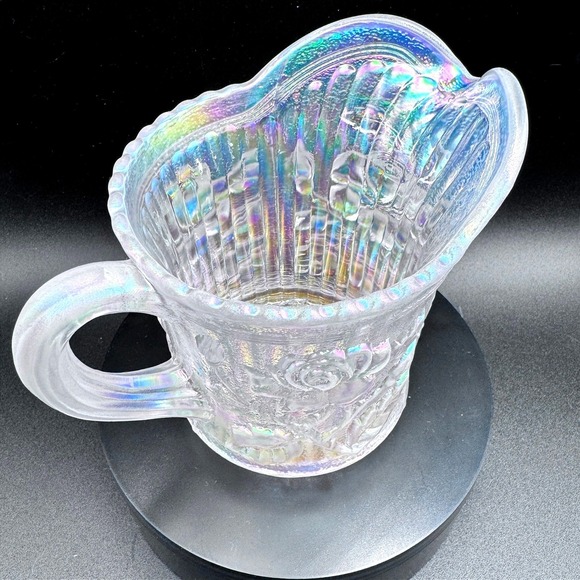 Imperial Glass Iridescent Rose Carnival Glass Creamer Pitcher Clear Opalescent - Picture 3 of 9